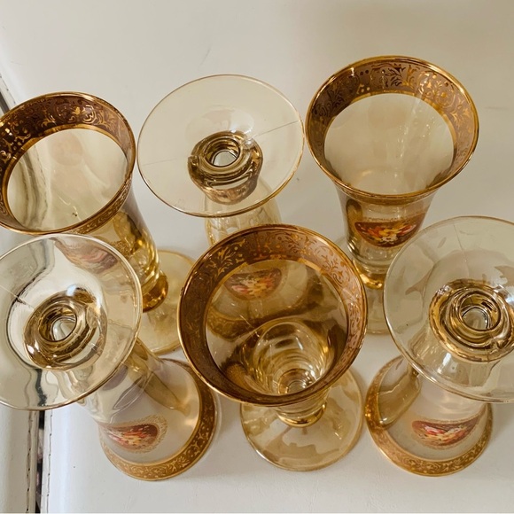 Vintage 24k Gold Trim Rare Gordial Glasses Italy Of 6 - Picture 3 of 16